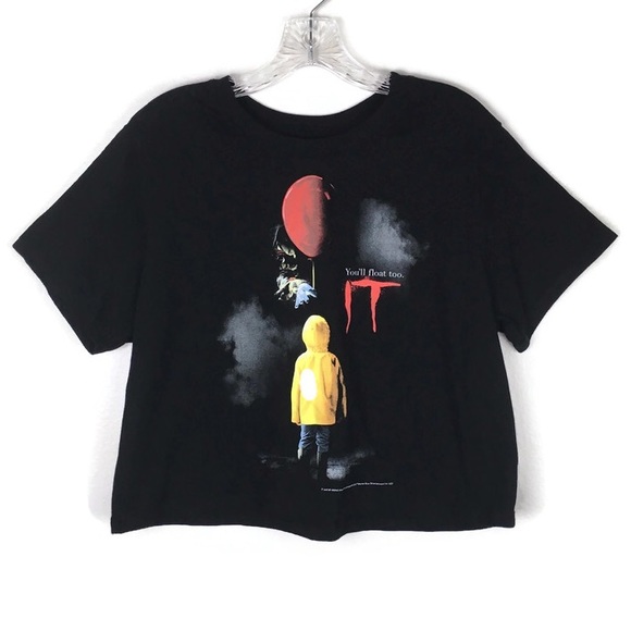 It Clown Movie Short Sleeve Cropped You’ll Float Too Tee in Black - Picture 1 of 7